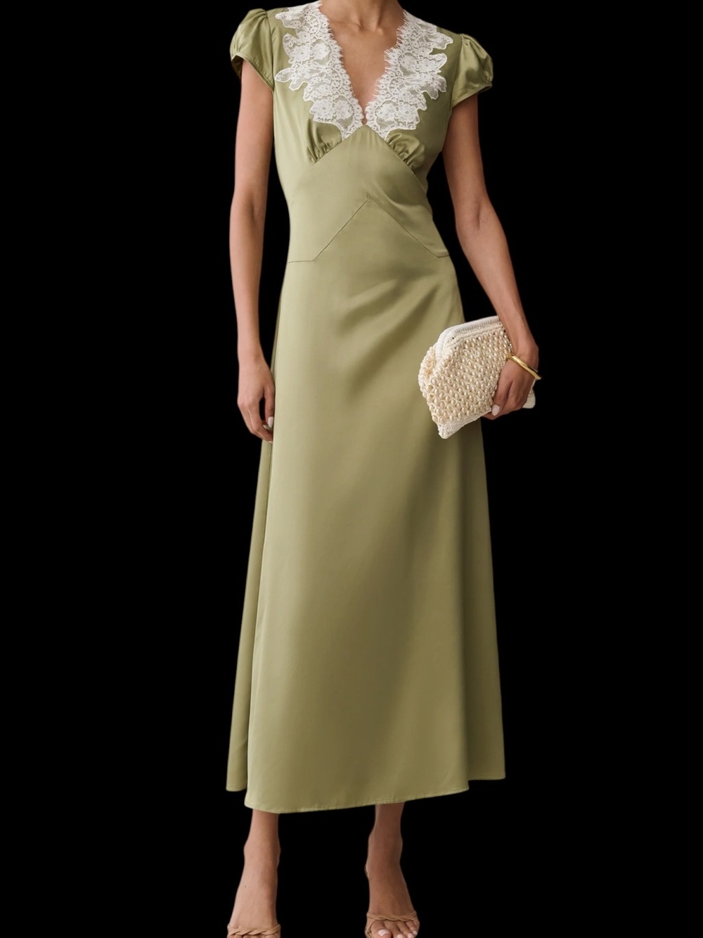 Few Moda o.p.t. Kasey Sage Green Lace-Trim Maxi Slip Dress NWT